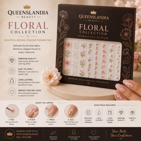 Queenslandia Floral Collection | Premium Floral Nail Stickers.