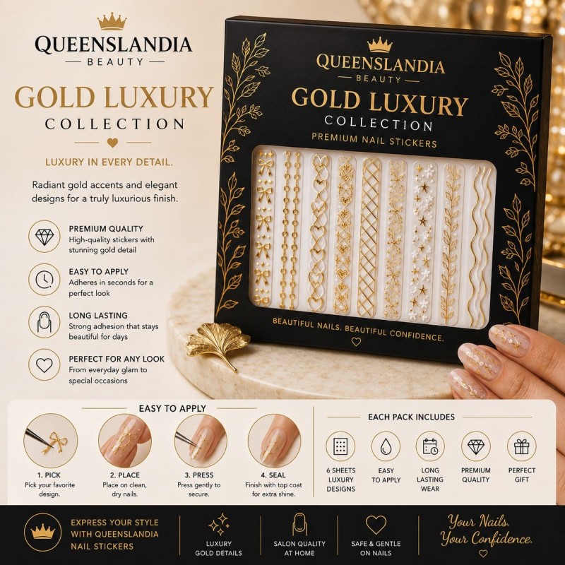 Queenslandia Gold Luxury Collection | Premium Gold Nail Stickers.