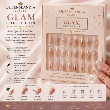 Queenslandia Glam Collection | Premium 24-Piece Press-On Nails.