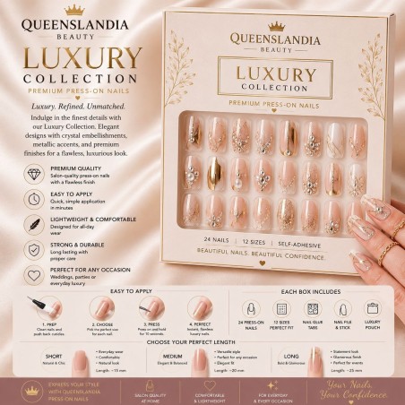 Queenslandia Luxury Collection | Premium 24-Piece Press-On Nails.