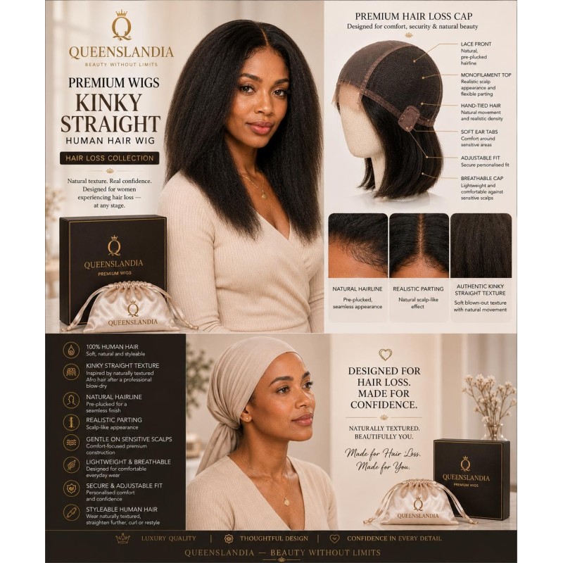 Kinky Straight Human Hair Wig for Hair Loss | Queenslandia