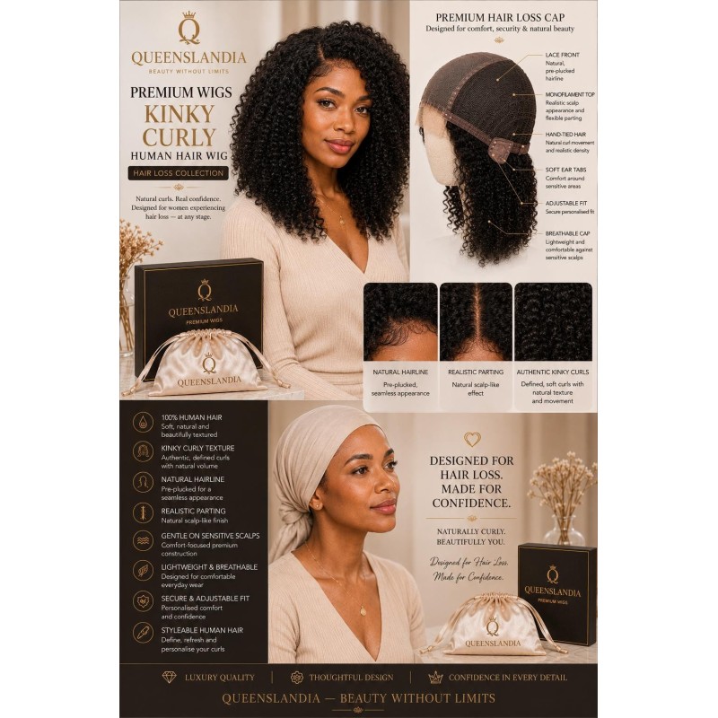 Kinky Curly Human Hair Wig for Hair Loss | Queenslandia