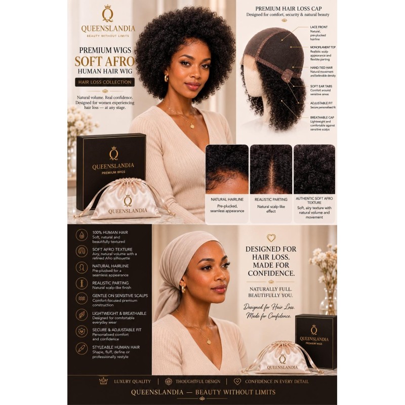 Soft Afro Human Hair Wig for Hair Loss | Queenslandia