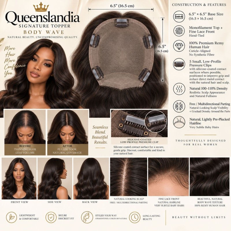Body Wave Human Hair Crown Topper | Queenslandia