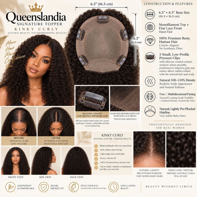 Kinky Curly Human Hair Crown Topper | Queenslandia