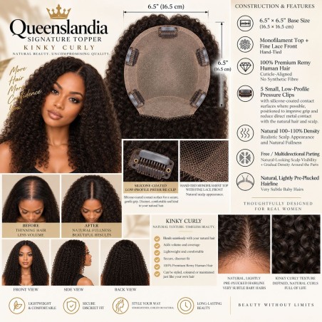 Kinky Curly Human Hair Crown Topper | Queenslandia