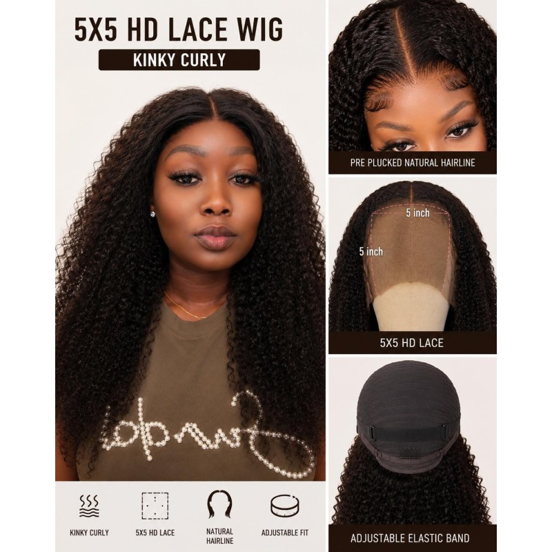 HD 5*5 kinky curly Wig, Double Drawn 200% Density