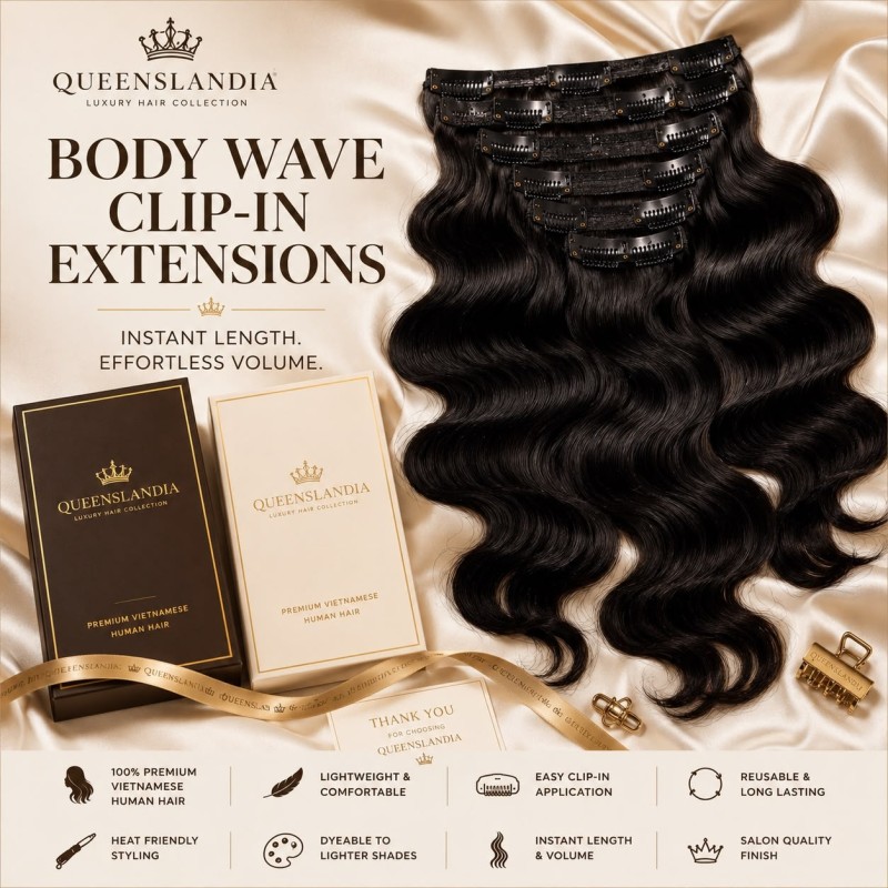 Queenslandia Body Wave Clip in Extensions| Premium Vietnamese Human Hair