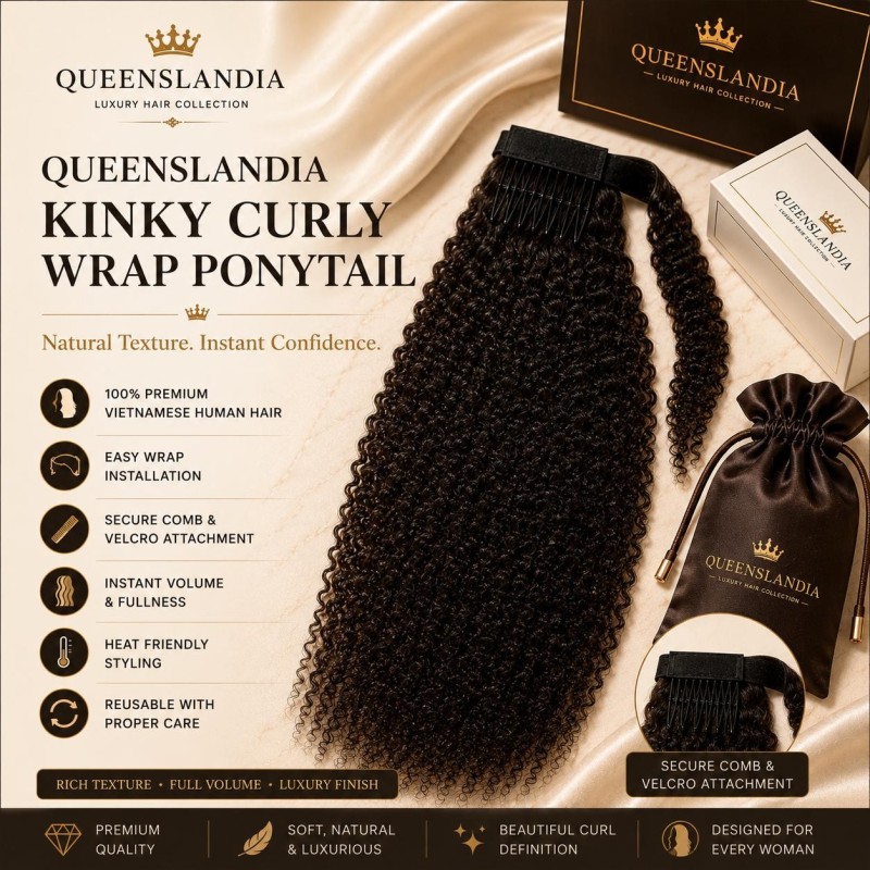 Queenslandia Kinky Curly Wrap Ponytail | Premium Vietnamese Human Hair Ponytail Extension