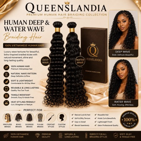 Deep & Water Wave Braiding Hair | Premium Soft Curly Braids | Queenslandia