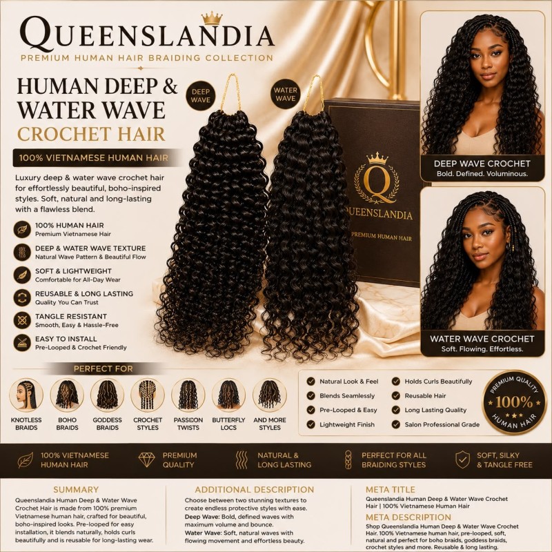 Cópia de Queenslandia Human Deep and Water Wave Braiding Hair