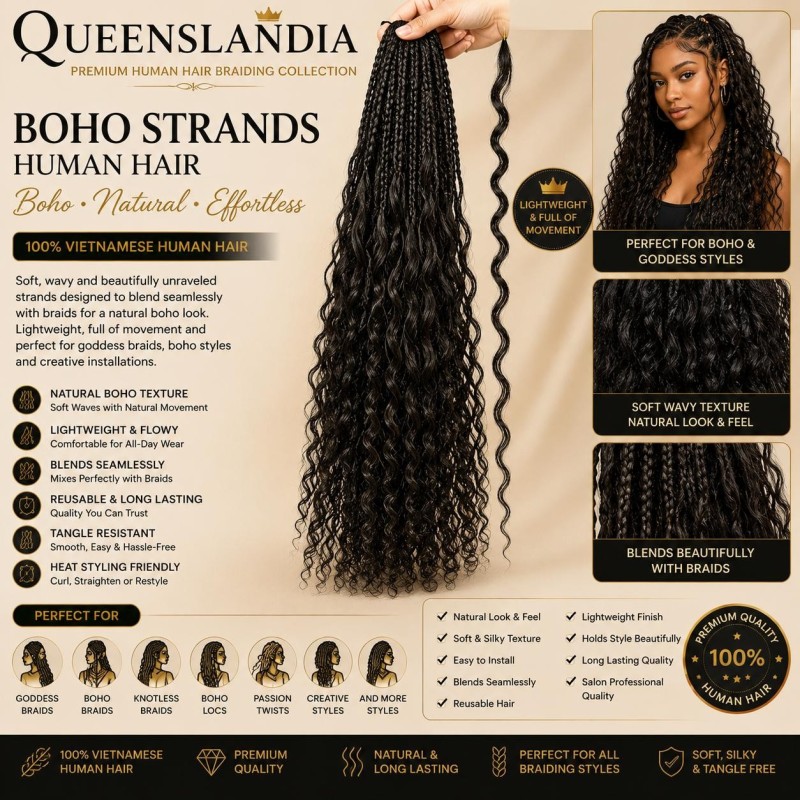 Boho Strands for Braids & Locs | Premium Bohemian Hair Extensions | Queenslandia