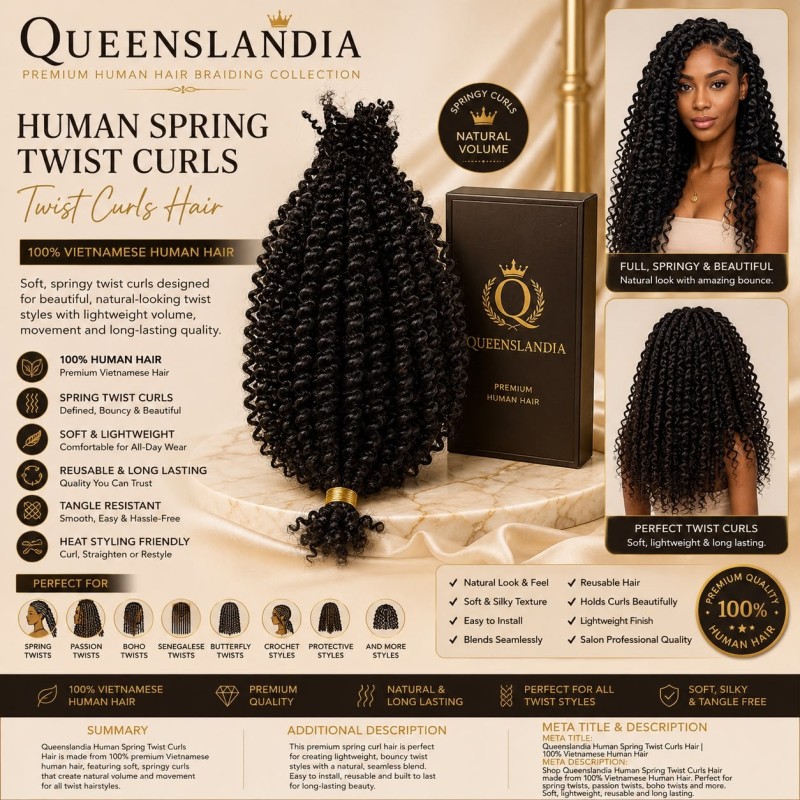 Twist Curls 50g | Premium Human Hair for Passion & Spring Twists | Queenslandia